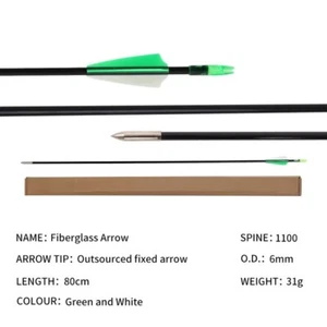 Archery 6mm 31 Inch Fiberglass Arrow Shafts Recurve Bow Outdoor Sports Beginner - Picture 1 of 34
