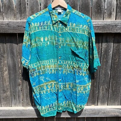 Camisa Hawaiana UnionBay Talla Grande Años 90 y2k Aqua Teal Tropical Manga Corta Rayón Foto 1 de 4