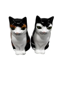 Calico Tabby Cat Salt & Pepper Shakers Ceramic China Kitchen Set 3” Tall Vintage - Picture 1 of 9