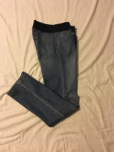 Duo Maternity: Underbelly Long Pants, Button/Zip Front, Part Knit Waist: Blue S - Picture 1 of 4
