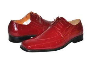 Men's Oxfords Faux Leather Croco Embossed Dress Shoes A5733 Burgundy - Picture 1 of 6