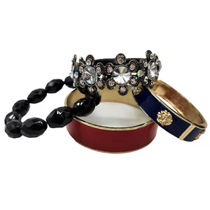 Bracelets Lot of 4 Large Black Blue Red Silver tone with Rhinestones black beads - Picture 1 of 5
