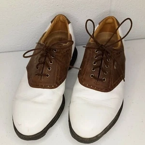 Golf Shoe Men Size 10W Difference Etonic 2000 White and Brown Leather Lace Up - Picture 1 of 12