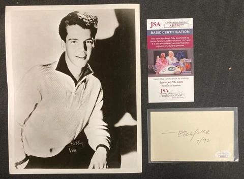Bobby Vee Singer Hand Signed 3x5 Card w/8x10" Photo w/ jsa COA cf 12723 Cover