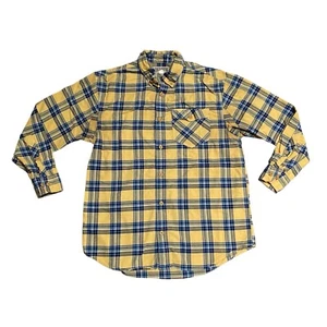 Duluth Trading Shirt Mens Medium Plaid Flannel Button Up Yellow Blue - Picture 1 of 5