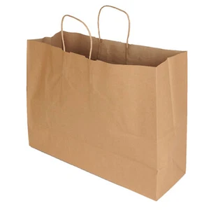 SSWBasics Brown Kraft Paper Shopping Bag - (16”L x 6”D x 12 ½”H) - Case of 50 - Picture 1 of 2