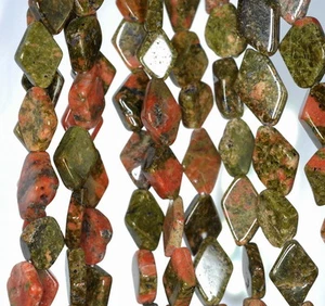 8X6-13X7MM UNAKITE GEMSTONE BROWN GREEN DIAMOND PRISM NUGGET LOOSE BEADS 14inch - Picture 1 of 3