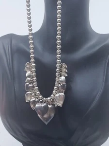 VTG Sterling Silver 18' Necklace Ball Bead Hearts Charms 925 J2 - Picture 1 of 4