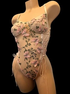 Medium transparent bestickt Schmetterling Fantasy verstellbar Teddy Dessous Negligee - Bild 1 von 24