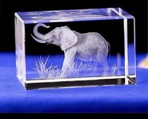 Elephant GIFT 3d Laser Etched Crystal Art Elephant Figurines Glass Republican - Picture 1 of 3