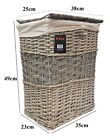 Grey Wicker Laundry Basket With Lining & Lid Bathroom Washing Storage Hamper Bin