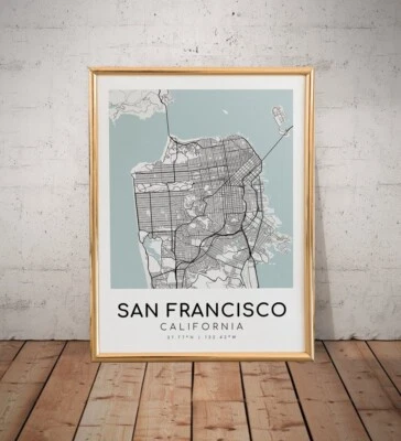旧金山地图打印,送给她和他礼物,海报无框 — 第 1/4 张图片