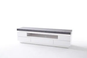 Mobile TV lowboard bianco opaco MDF vano cassetto fresatura maniglia effetto cemento 175 cm - Foto 1 di 9