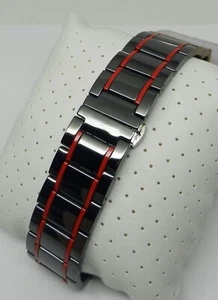 22mm Black Ceramic & Red w/ Push Button Butterfly Clasp Watch Bracelet Band - Picture 1 of 8