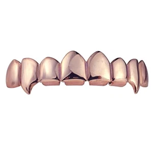 14k Rose Gold Plated Fang Grillz 8 Eight Top Plain Teeth Hip Hop Vampire Grills - Picture 1 of 4