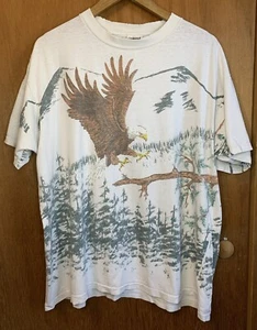 Camiseta vintage estampada por todas partes para hombre XL Eagle Sol Duc Hot Springs Oneita algodón - Imagen 1 de 9