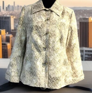 Chico's Sz 1 Misses Sz 8 Gold & Silver Metallic Geometric Pattern Jacket Blazer - Picture 1 of 6