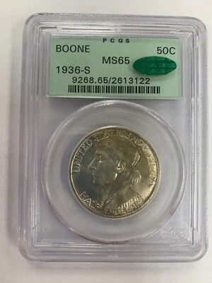 1936-S Boone Commemorative Half Dollar ~ PCGS MS65 ~ CAC ~ Older Green Holder - Image 1 of 4