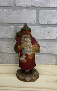 "Estatuilla rústica de Papá Noel del viejo mundo tallada en madera estilo luz 7,5""" - Imagen 1 de 8