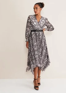 Phase Eight Dani Dress Snake Print Asymmetric Pleated UK 18 RRP £145 - no belt - Picture 1 of 6