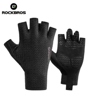 RockBros Half Finger Gloves Fingerless Bicycle Gloves Road Bike Black  - Picture 1 of 5