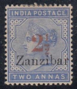Zanzibar 1896 provisional surch. 2&1/2 on 2as pale blue (Sg no: 27) mint, scarce - Picture 1 of 2