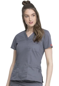 Pewter Dickies Scrubs Gen Flex V Neck Top 817455 PEWZ - Picture 1 of 7