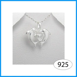 Ciondolo Da Donna Delfini e Cuore Con Zirconi Per Gioiello In ARGENTO 925 Mare - Foto 1 di 1