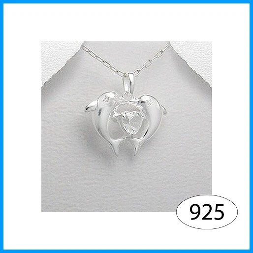 Ciondolo Da Donna Delfini e Cuore Con Zirconi Per Gioiello In ARGENTO 925 Mare - Immagine 1 di 1