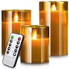 Set Of 3 Flameless Candles LED Lights Timer Remote Safe To Use Electronic Candle