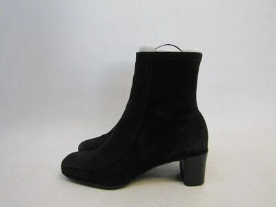 ANN TAYLOR Mujer Talla 7 M Negro Gamuza Cremallera Tobillo Moda Botas Botín Foto 1 de 4