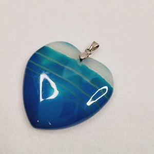 Blau Klar Achat Herz Anhänger 925 Sterling Silber Kaution Artsy Natur Boho - Bild 1 von 7