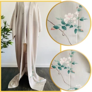 Demure LONG Vintage Hand Painted Silk Japanese Kimono Robe Evening Gown Dress - Picture 1 of 10