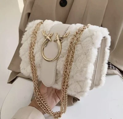 Mensajero de lujo suave de piel de felpa diseñador cadena de bloqueo de ciervo moda hombro... Foto 1 de 2