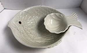 Vintage Fitz And Floyd White Fish Chip & Dip Bowl 1975 Hecho en Japón - Imagen 1 de 12