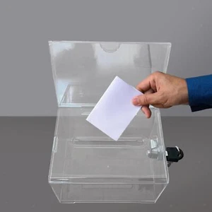 Boîte de dons transparente, boîte de dons verrouillable en acrylique pour le - Photo 1/8