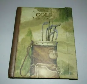 LISA AUDIT ART KHAKI GREEN "GOLFING" GOLF CLUB BAG LARGE BI-FOLD SPIRAL JOURNAL - Picture 1 of 6