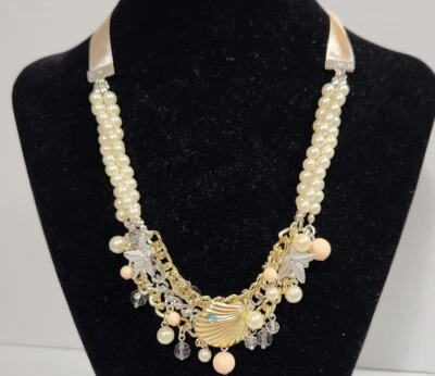 Enchanted Sea Statement Necklace + Faux Pearls Earrings Avon 2011 NEW Signed NWT - Image 1 of 4