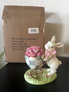 Mackenzie Childs Touch Of Pink Bunny Sterling Check Egg Cart Easter Decor NEW - Picture 1 of 12
