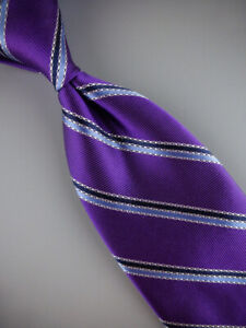 BROOKS BROTHERS Silk Tie Purple Navy Blue White Stripe MSRP $79.50  NEW NWOT USA