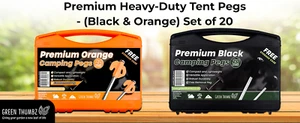 Heavy Duty Tent Pegs with Peg Remover & Case 20 Pck for Hard Ground Green Thumbz - Picture 1 of 19