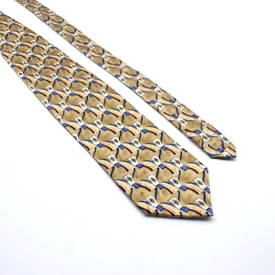 Clericci Mens Dress Tie 100% Silk Business Office Accessory Gift Dad Blue Brown - Image 1 of 4