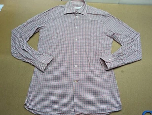 J Lindeberg Mens Shirt Size 40 15 3/4 Slim Fit Button Up Blue Red Plaid Check - Picture 1 of 10