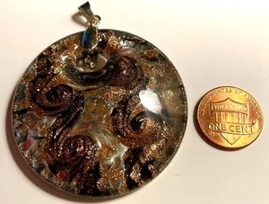 ONE Large Heavy Domed Copper Black Dichroic Glass Jewelry Pendant 50mm 2" P10 - Picture 1 of 6