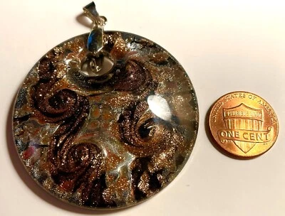 UNO Colgante Grande Pesado Cobre Negro Vidrio Dicroico Joyería 50mm 2" P10 Foto 1 de 4