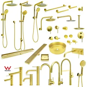 Gold Shower Head Set Rail Arm Tall Basin Mixer Kitchen Tap Spout Floor Drain - Picture 1 of 608