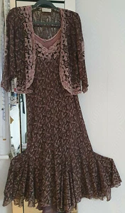ANN BALON MED Chocolate Brown & Dusky Pink Dress & Jacket Italian Lace Cost £675 - Picture 1 of 6