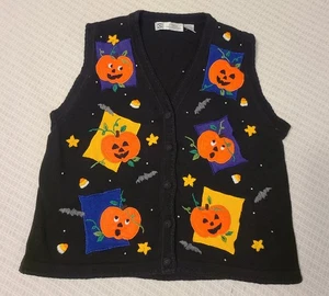 Vintage Studio Collections Halloween Pullover Weste (L) bestickt Kürbisse Fledermäuse süß - Bild 1 von 21
