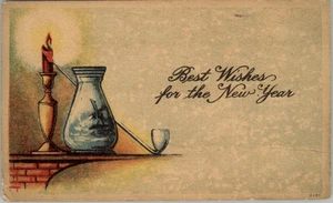 Cartolina Auguri per Capodanno Mantello Candela Pubblicata 1919 Made in USA - Foto 1 di 2