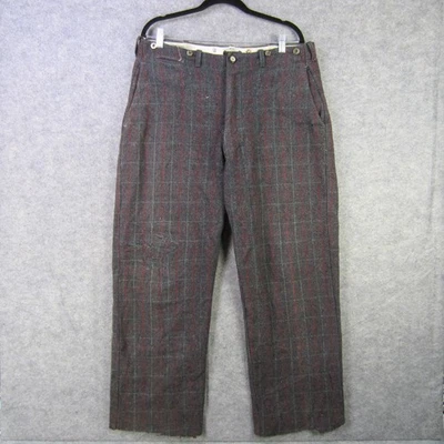 Vintage LL Bean Pants Mens 34x28 Gray Red Green Wool Plaid Outdoors USA 60s - Image 1 of 4